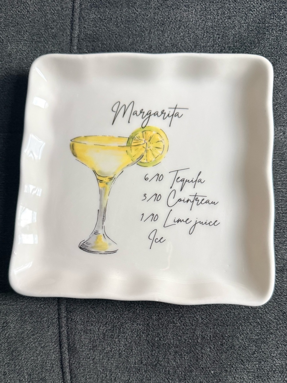 Margarita Decorative Appetizer Plate - White with Yellow Illustration